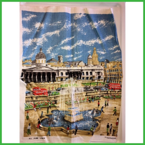 ULSTER Trafalgar Square Souvenir Irish Linen Tea Towel Mid-Century England UK - Picture 2 of 5